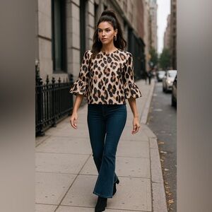 RED Valentino Leopard Print Ruffle Sleeve Jacket
